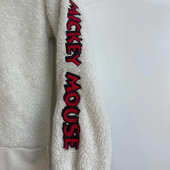 Disney Mickey Mouse Ivory Sherpa With Mickey on the Front Hooded Pullover - Picture 3 of 6